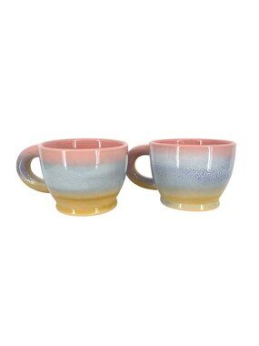 Bloomingville Safie Stoneware Mugs Set of 2 Reactive Glaze Finish Pink Blue